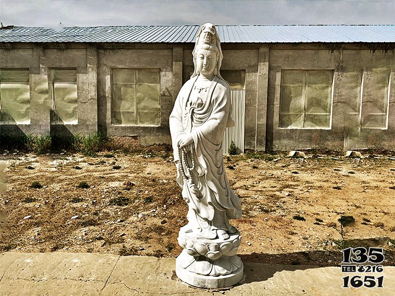 觀音雕塑-漢白玉石雕寺廟大型供奉觀音雕塑高清圖片