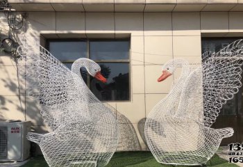 天鵝雕塑-戶外公園別墅照明抽象鏤空鐵藝不銹鋼天鵝雕塑