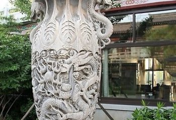 花瓶雕塑-博物館城市廣場漢白玉龍騰花瓶石雕