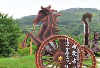 馬車(chē)雕塑-景區(qū)廣場(chǎng)公園抽象簡(jiǎn)約紫銅馬車(chē)雕塑