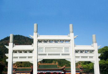 牌坊雕塑-寺廟門前擺放漢白玉三門無樓石柱牌坊雕塑