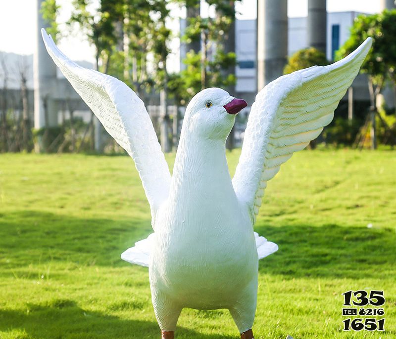 鴿子雕塑-草坪公園玻璃鋼仿真動物鴿子雕塑高清圖片