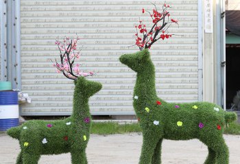 梅花鹿雕塑-戶外草坪創意彩繪綠植梅花鹿雕塑