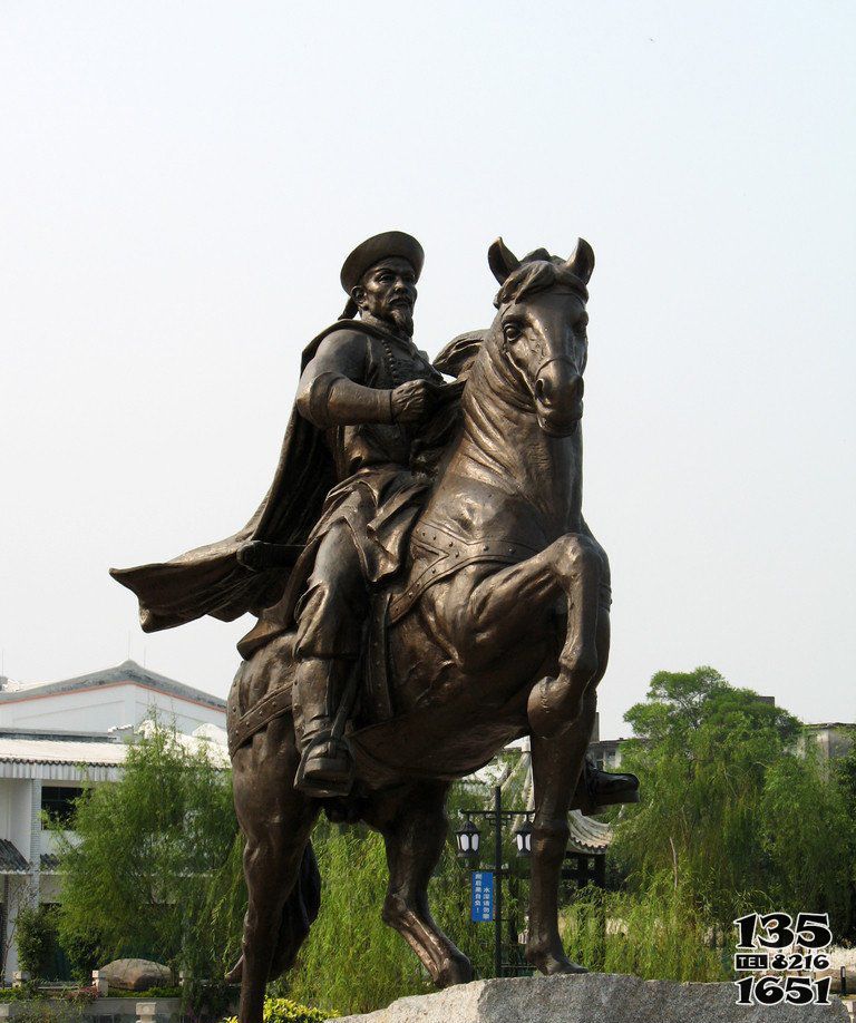 騎馬雕塑-公園銅雕清朝人物騎馬雕塑高清圖片