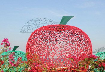 蘋果雕塑-校園公園不銹鋼鏤空蘋果景觀雕塑