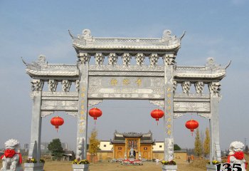 牌坊雕塑-寺院景區新款青石牌坊山門石雕