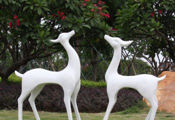 鹿雕塑-公園草坪玻璃鋼彩繪創意兩只抽象鹿雕塑