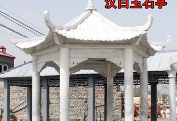 涼亭雕塑-景區公園休閑仿古建筑漢白玉六角涼亭雕塑