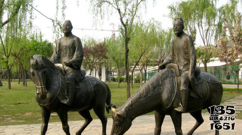 騎馬雕塑-公園古人銅雕騎馬雕塑高清圖片