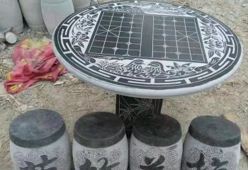 桌椅雕塑-梅蘭竹菊象棋石桌凳