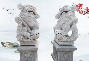 漢白玉獻錢獅石雕-漢白玉獻錢獅雕塑門口招財鎮(zhèn)宅石獅子