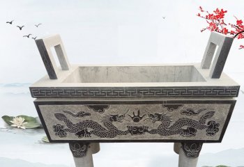 雙龍戲珠浮雕四足方鼎石雕-雙龍戲珠浮雕鼎寺廟四足方鼎石雕