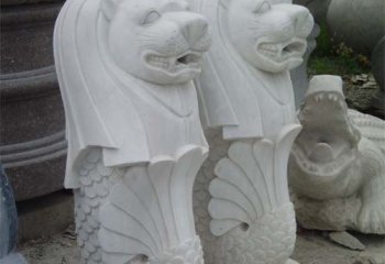 漢白玉公園魚(yú)尾獅雕塑-公園漢白玉魚(yú)尾獅石雕