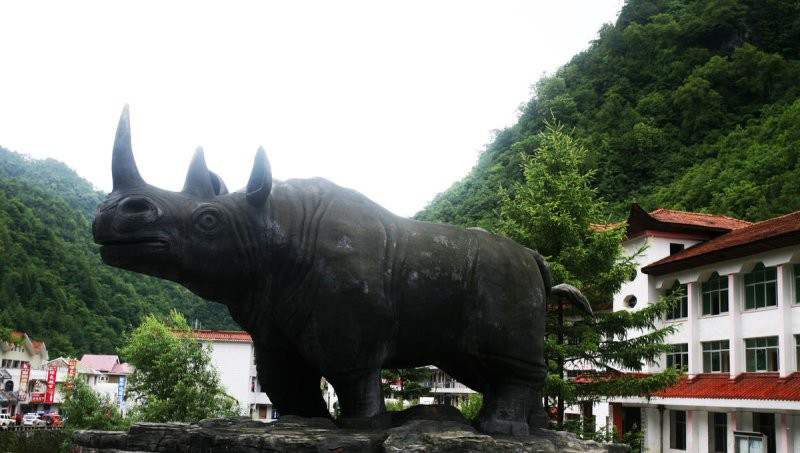 公園犀牛石雕-石雕犀牛動物雕塑高清圖片