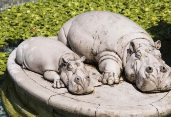 石雕母子河馬-石雕河馬公園動物雕塑