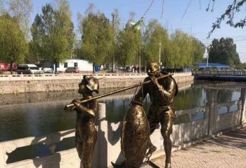 抬魚(yú)人物銅雕-抬魚(yú)人物銅雕，民俗抬魚(yú)人物銅雕