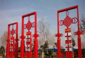 公園不銹鋼中國(guó)結(jié)紅色文化雕塑-不銹鋼中國(guó)結(jié)紅色文化