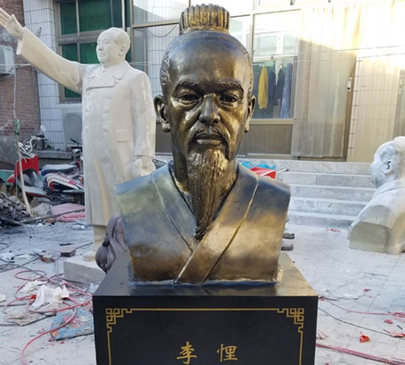 校園玻璃鋼仿銅李悝頭像雕塑-校園古代名人雕塑 玻璃鋼李悝頭像雕塑高清圖片