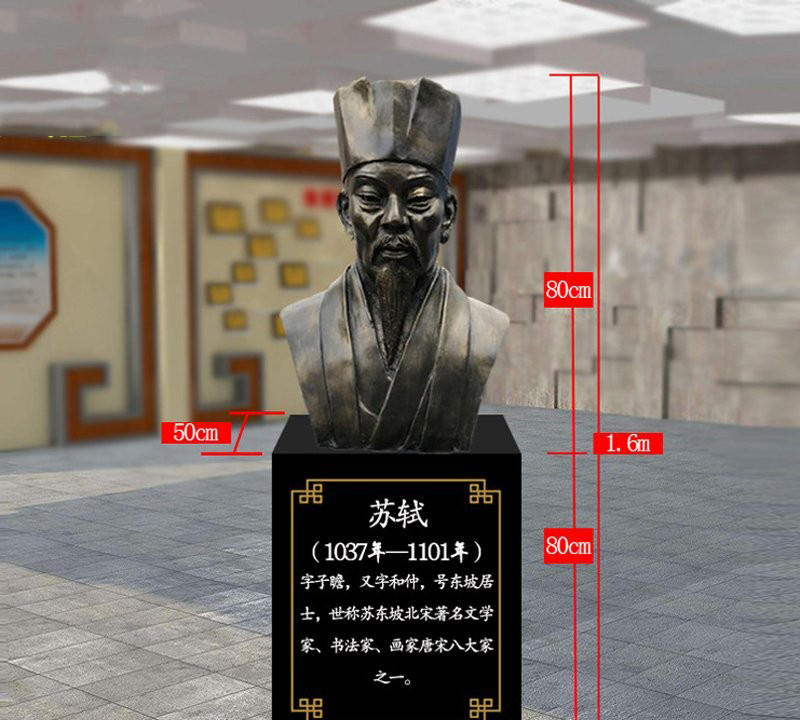 校園古代文學(xué)家蘇軾頭像銅雕-校園古代名人銅雕 蘇軾頭像銅雕